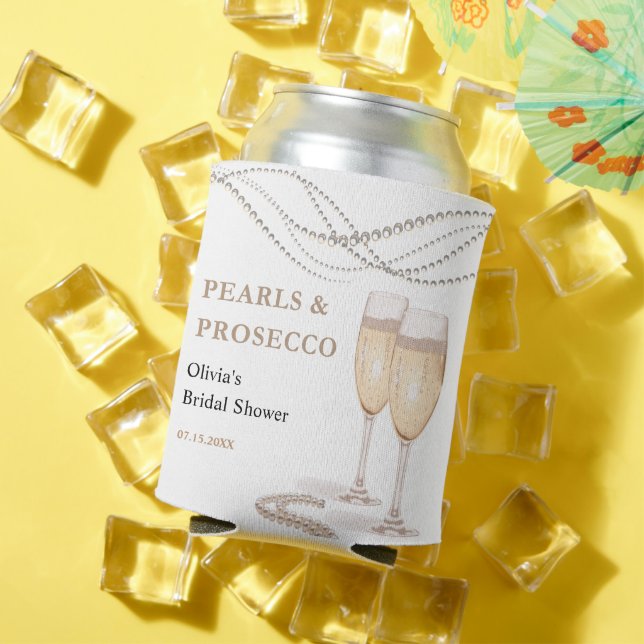 Modern Elegant Pearls and Prosecco Bridal Shower Can Cooler (In Situ Summer)