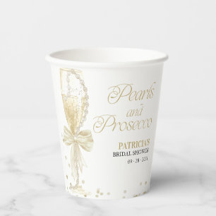 Modern Elegant Pearls & Prosecco Bridal Shower Paper Cups