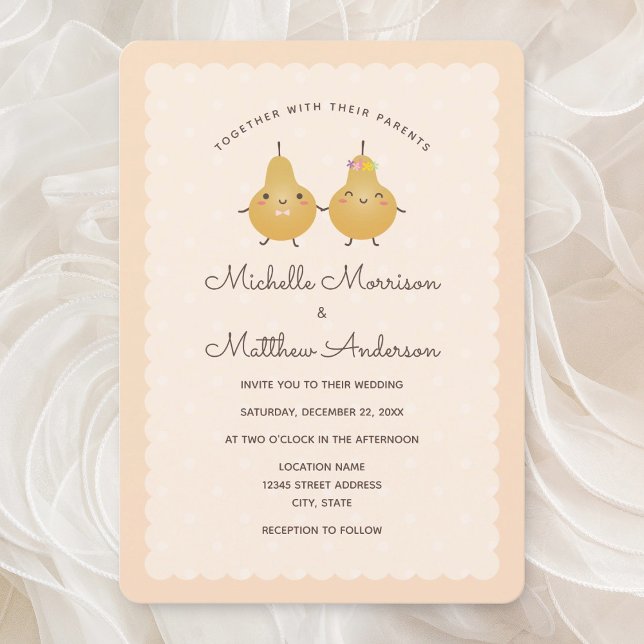 Modern Elegant Perfect Pear Cute Whimsical Wedding Invitation (Creator Uploaded)