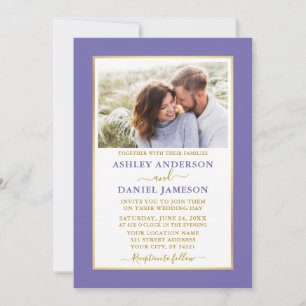 Modern Elegant Periwinkle Gold Wedding  Invitation