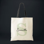 Modern Elegant Personalised Green Monogram Initial Tote Bag<br><div class="desc">Check out these perfect tote bags for your bridal party, bachelorette party guests, birthday or wedding guest party favours. A modern and elegant custom tote bag is chic and sophisticated to complement your wedding or any special occasion. They can be personalised with your name and initial, you can also change...</div>
