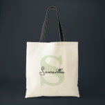 Modern Elegant Personalised Green Monogram Initial Tote Bag<br><div class="desc">Check out these perfect tote bags for your bridal party, bachelorette party guests, birthday or wedding guest party favours. A modern and elegant custom tote bag is chic and sophisticated to complement your wedding or any special occasion. They can be personalised with your name and initial, you can also change...</div>