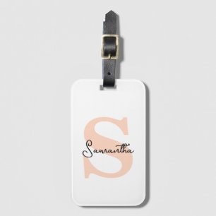 Modern Elegant Personalised Pink Monogram Initial Luggage Tag
