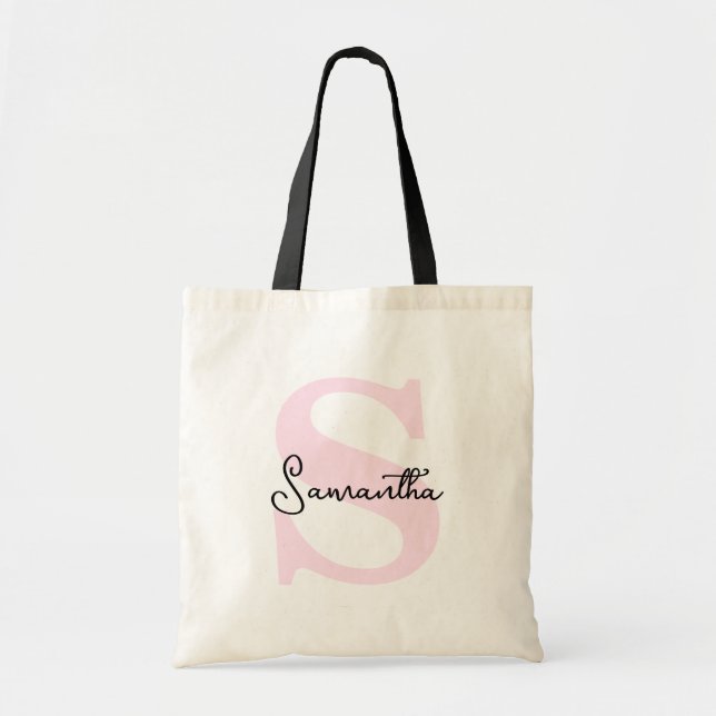 Modern Elegant Personalised Pink Monogram Initial Tote Bag (Front)