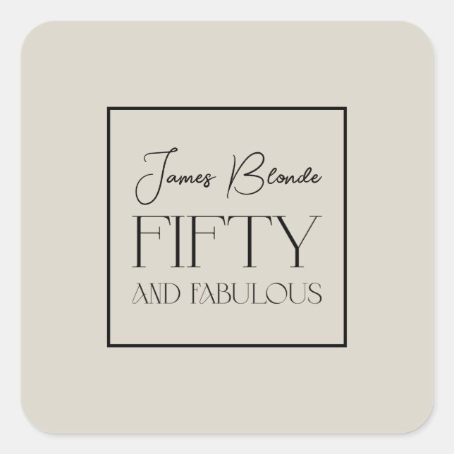 Modern Elegant Personalized Fiftieth Birthday Square Sticker (Front)