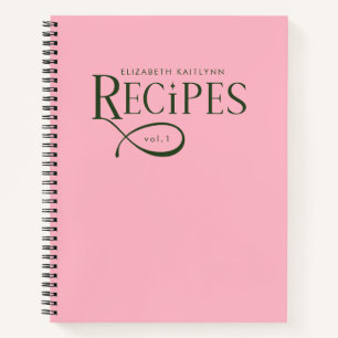 Modern Elegant Personalized Green and Pink Recipes Notebook