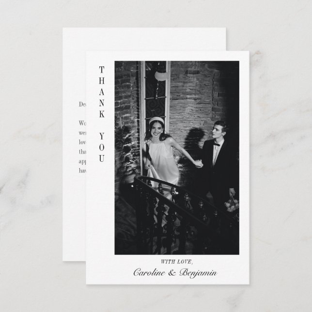 Modern Elegant Personalized Message Photo Wedding Thank You Card (Front/Back)