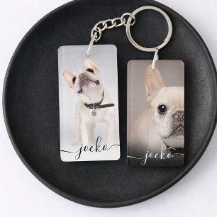 Modern Elegant Personalized Photo and Text  Keychain