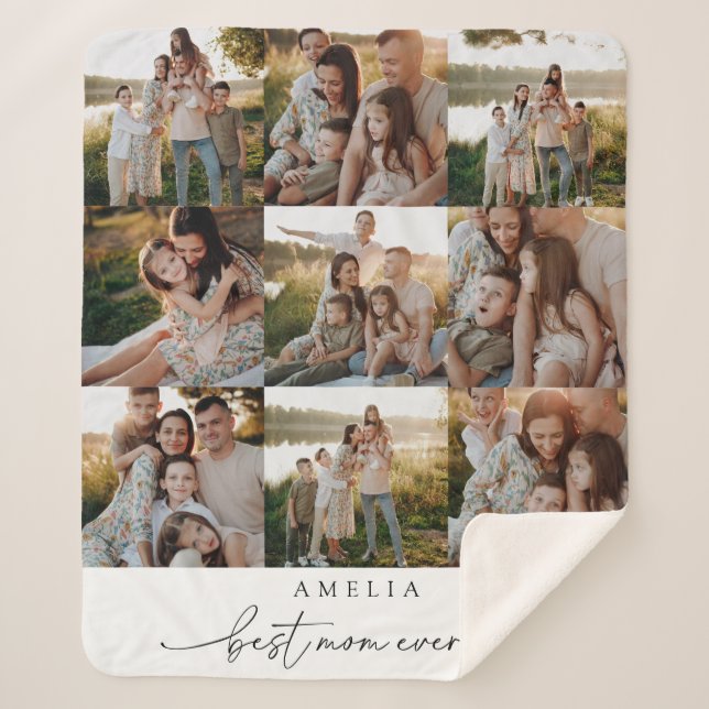 Modern Elegant Personalized Photo Family  Sherpa Blanket (Front)
