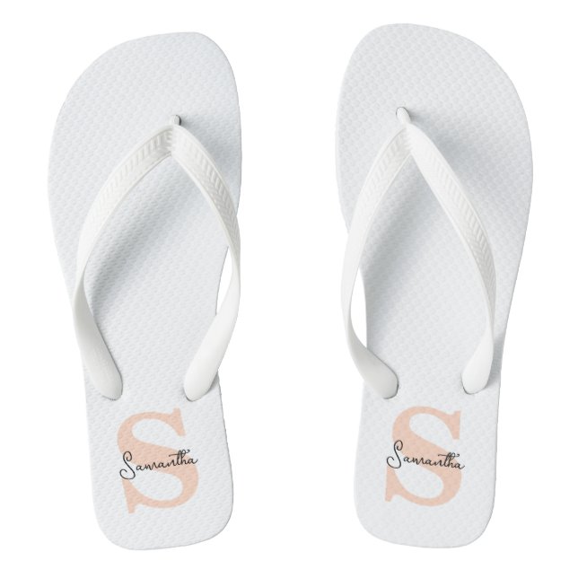 Modern Elegant Personalized Pink Monogram Initial Flip Flops (Footbed)