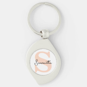 Modern Elegant Personalized Pink Monogram Initial Keychain