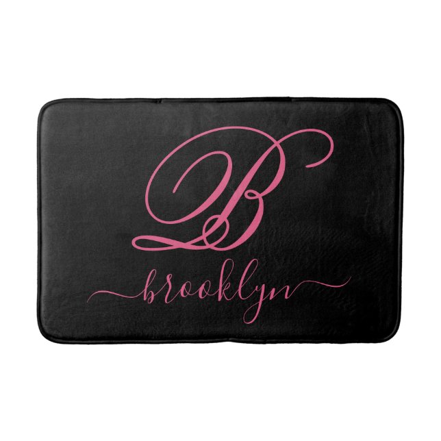 Modern Elegant Personalized Pink Name Monogrammed Bath Mat (Front)
