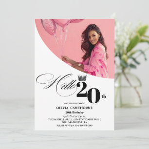 Modern Elegant Photo 20th Birthday Party Invitation