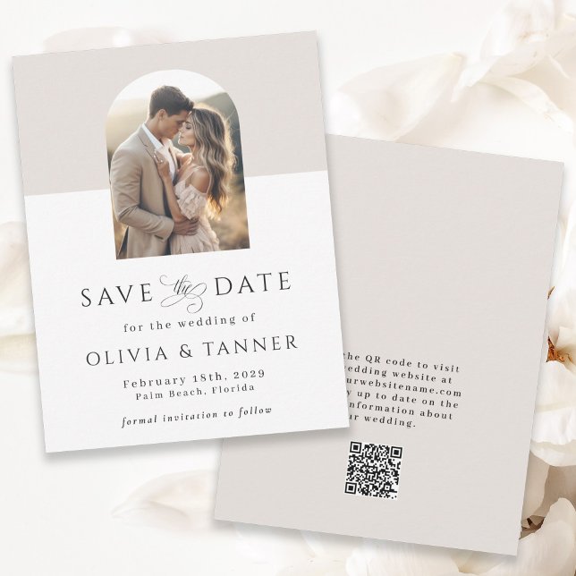 Modern Elegant Photo Arch QR code Save the Date (Available in both printed and instant download digital formats.)