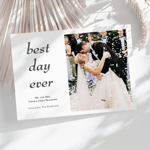 Modern Elegant Photo Best Day Ever Wedding Thank You Card