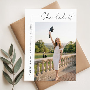 Modern Elegant Photo Bow Graduation Announcement Postcard