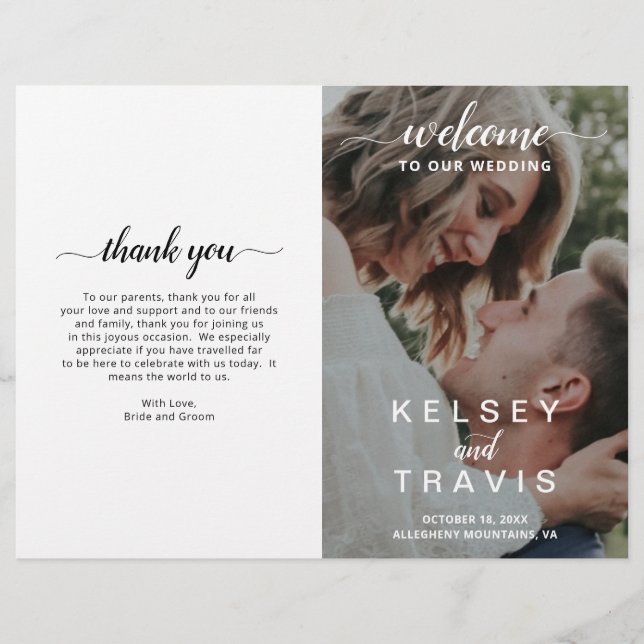 Modern Elegant Photo Budget Folded Wedding Program (Front)