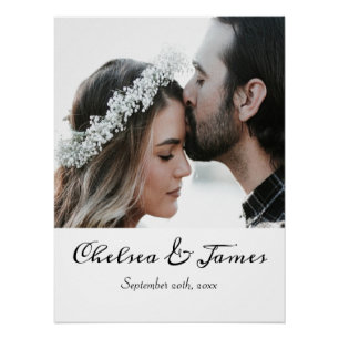 Modern Elegant Photo Calligraphy Name Date Wedding Poster