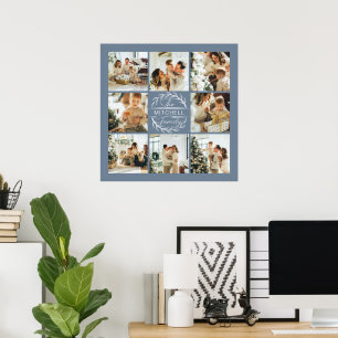 Modern Elegant Photo Collage Dusty Blue Keepsake Poster