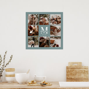 Modern Elegant Photo Collage Sage Green Keepsake Poster