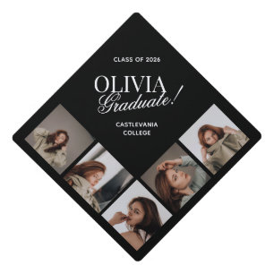 Modern Elegant Photo Collage Typography Script Graduation Cap Topper