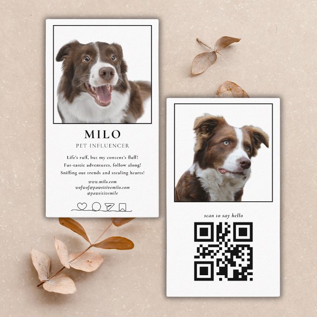 Modern Elegant Photo Dog Pet Social Media QR Code Business Card (Creator Uploaded)
