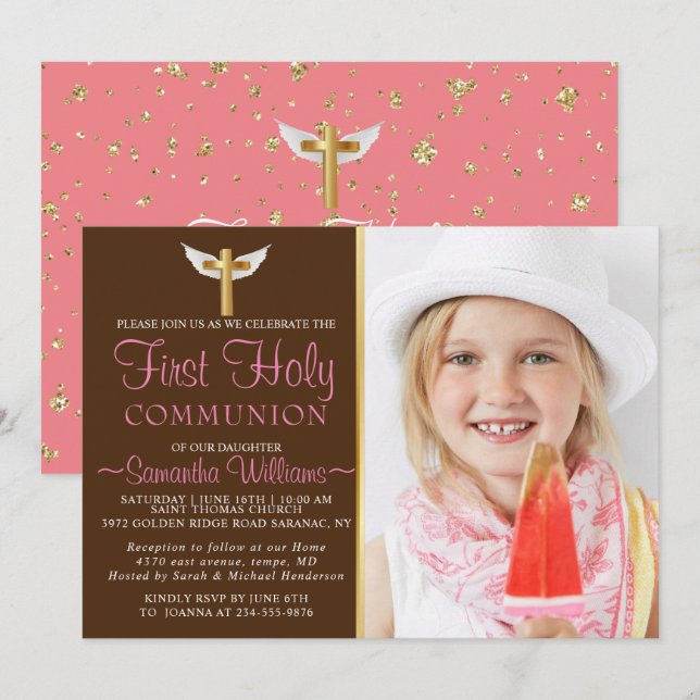 Modern Elegant Photo First Communion Invitation (Front/Back)