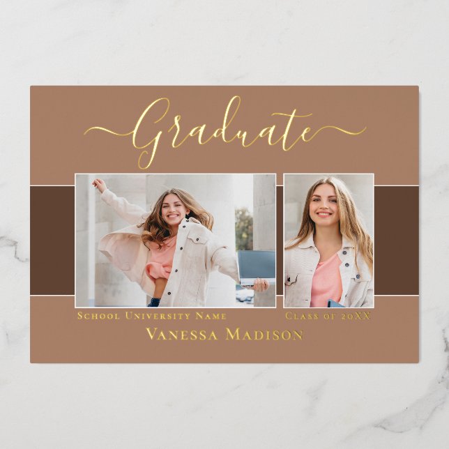 Modern Elegant Photo Foil Graduation Announcement (Front)