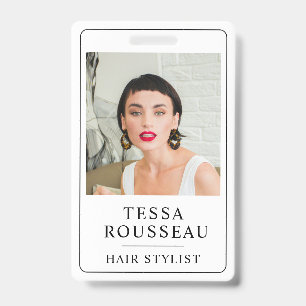 Modern Elegant Photo Hair Stylist QR Code Badge