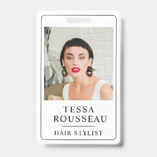 Modern Elegant Photo Hair Stylist QR Code Badge