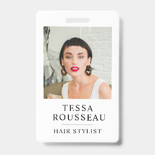 Modern Elegant Photo Hair Stylist QR Code Badge