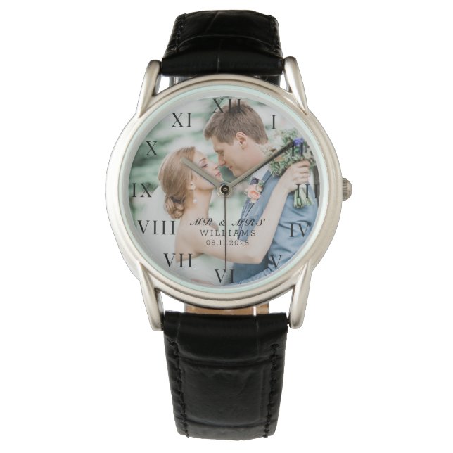 Modern Elegant Photo Newly Wed Wedding Watch (Front)