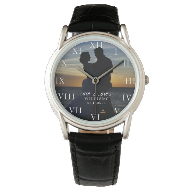 Modern Elegant Photo Newly Wed Wedding Watch (Front)