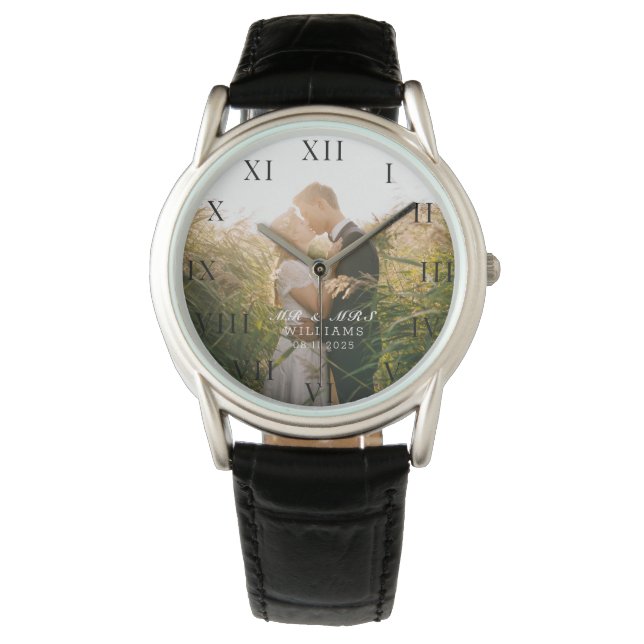 Modern Elegant Photo Newly Wed Wedding Watch (Front)