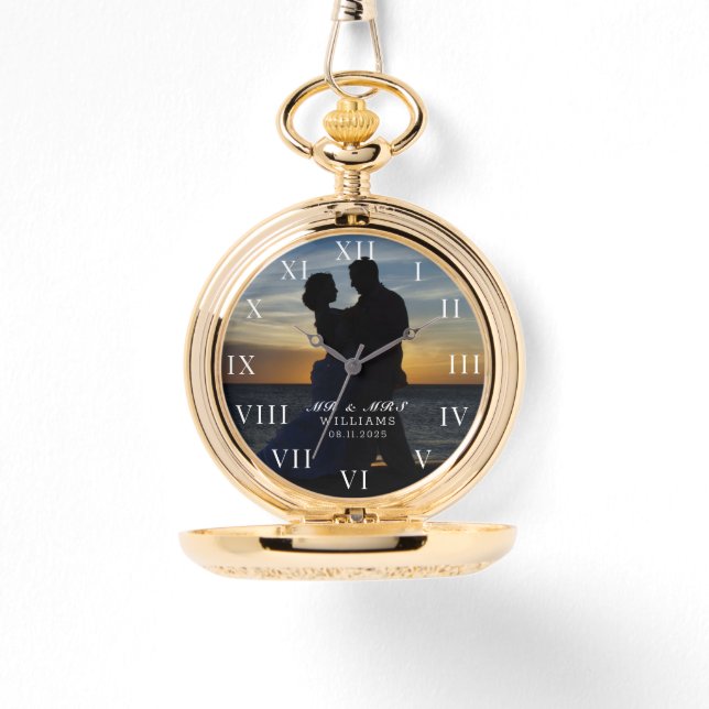 Modern Elegant Photo Newly Wed Wedding Watch (Front)