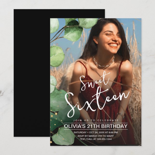 Modern Elegant Photo Rustic Sweet 16 Birthday Invitation (Front/Back)