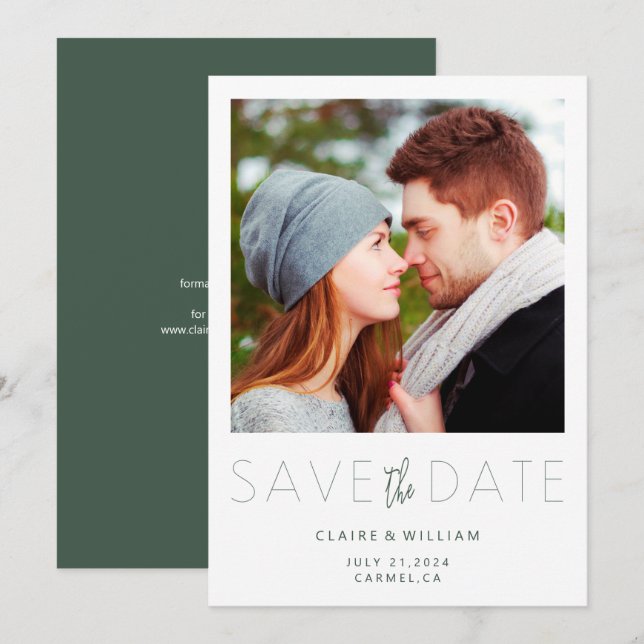 Modern Elegant Photo Save the Date Card (Front/Back)
