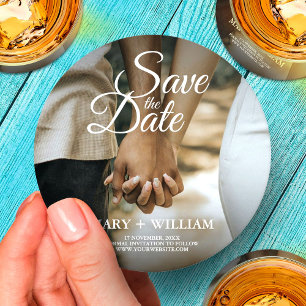 Modern Elegant Photo Save The Date Elegant Wedding Round Paper Coaster
