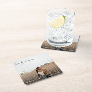 Modern Elegant Photo Wedding Square Paper Coaster