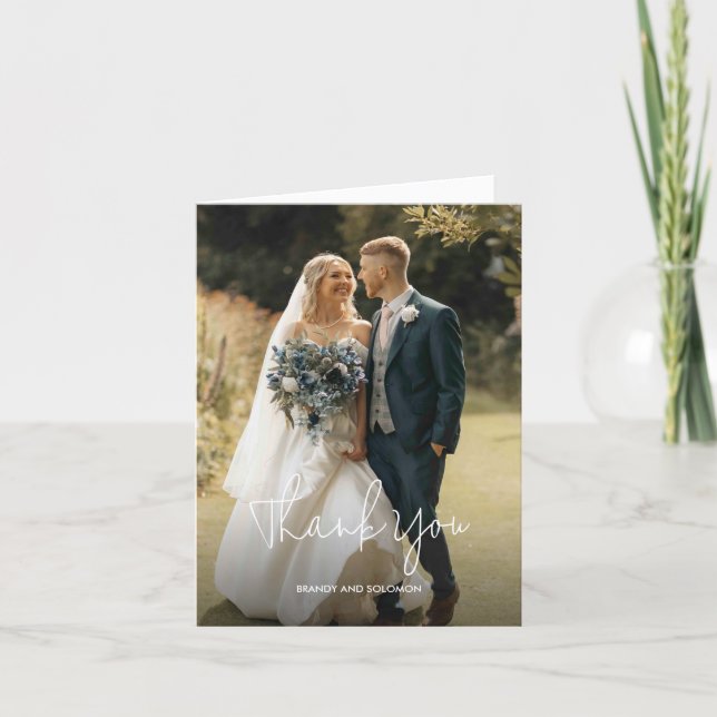 Modern Elegant Photo Wedding Thank You Card (Front)