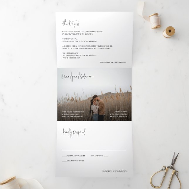 Modern Elegant Photo Wedding Tri-Fold Invitation (Inside)