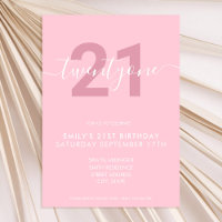 Modern Elegant Pink 21st Birthday Invitation