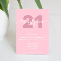 Modern Elegant Pink 21st Birthday Invitation