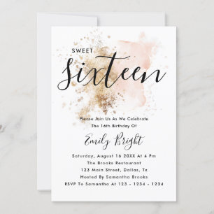 Modern Elegant Pink And Gold Script Sweet 16 Invitation
