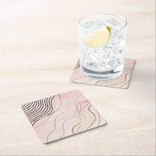 Modern Elegant Pink Bohemian Rose Gold  Square Paper Coaster