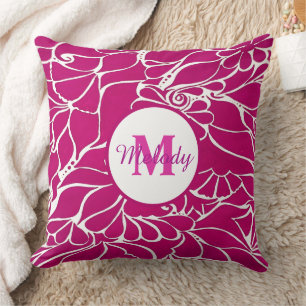 modern elegant pink botanical floral mehndi henna  throw pillow
