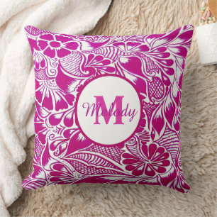modern elegant pink botanical floral mehndi henna  throw pillow