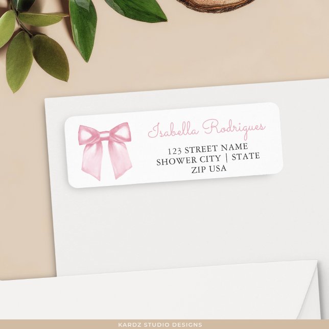 Modern Elegant Pink Bow Return Address (Creator Uploaded)