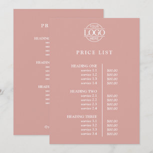 Modern Elegant Pink Business Logo Menu Price List