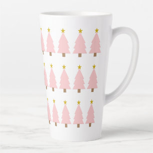 Modern Elegant Pink Christmas Tree Art, Gold Star Latte Mug